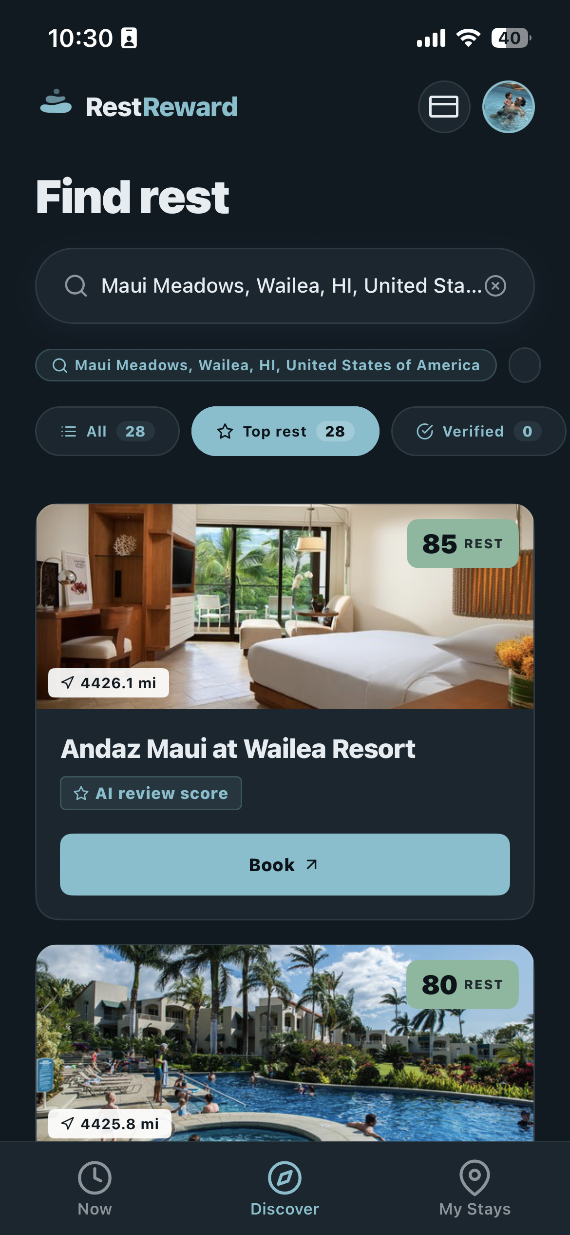 RestReward Discover — find restful places with AI rest scores and verified stays